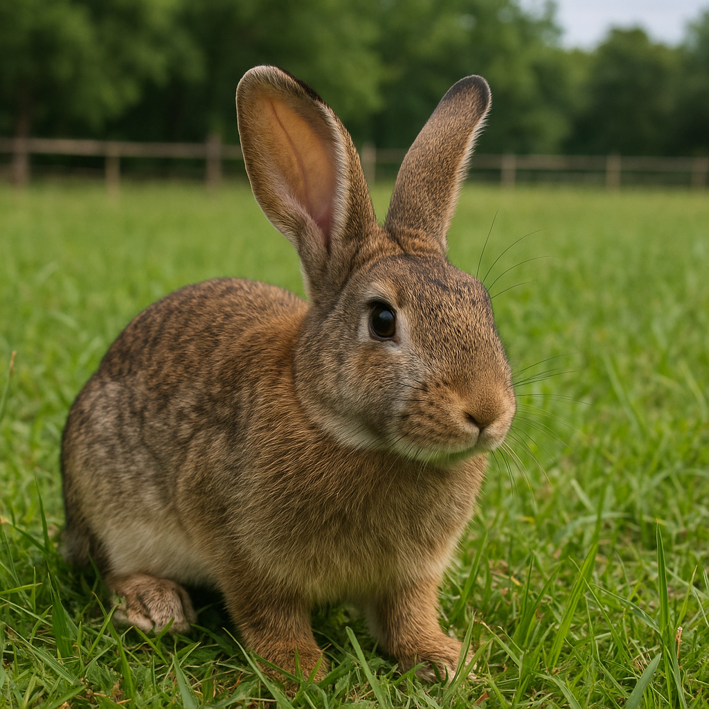 A TAMUK rabbit enjoying the grassy pasture at a Texas homestead
